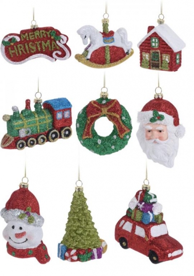 Vianočné figúrky s metalickým efektom a trblietkami 12 cm - rôzne druhy