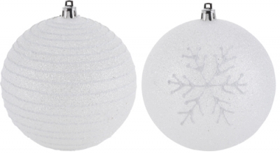 Biela vianočná guľa s trblietkami 10 cm - 2 druhy
